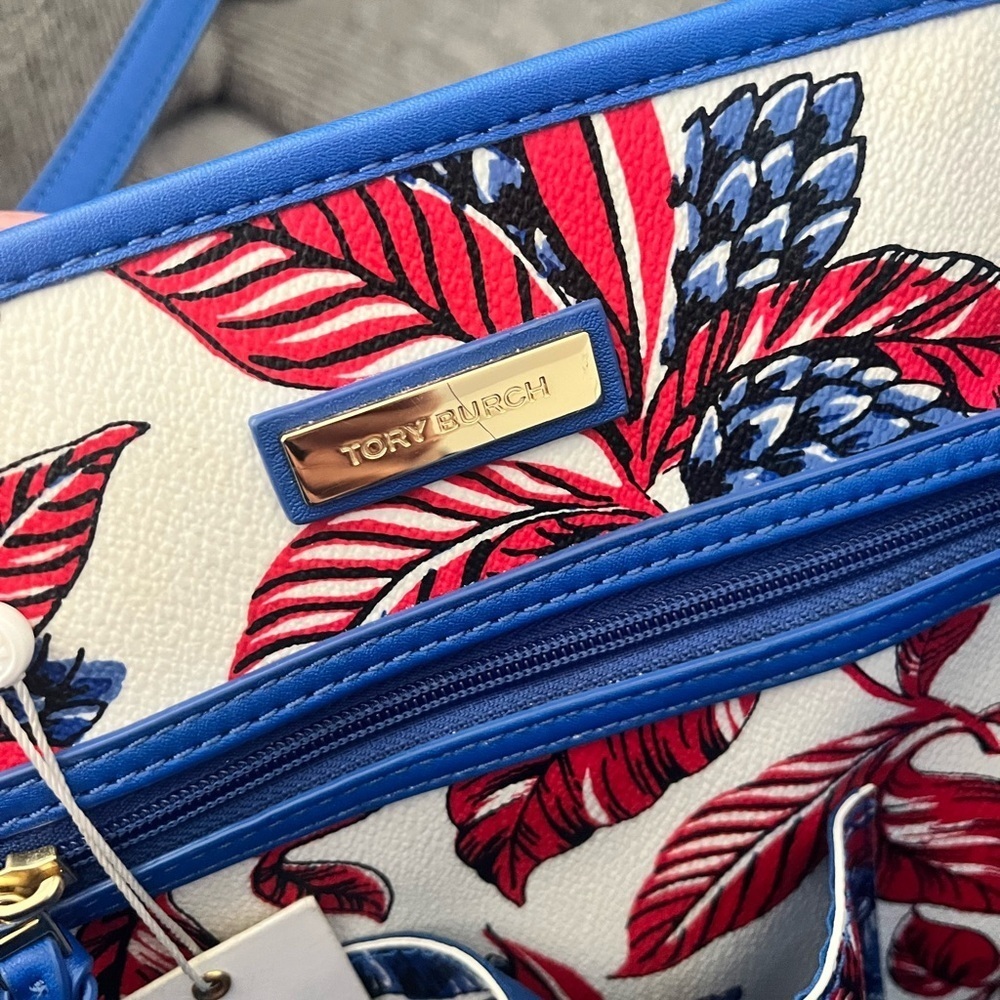 Floral Tote Bag with Blue and Red Accents - Picture 7 of 14